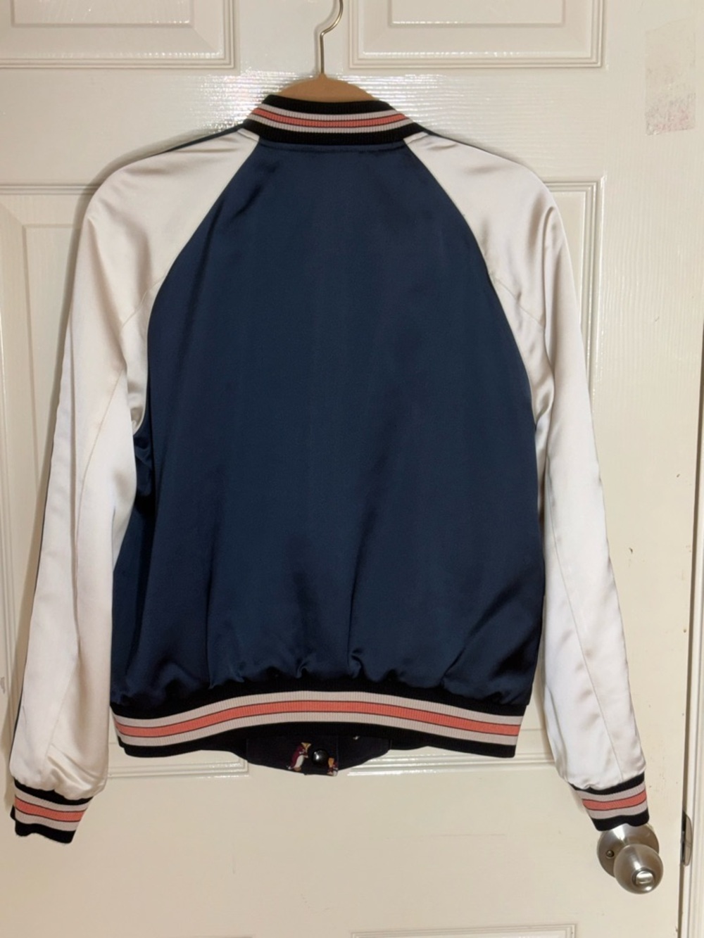 COACH Women’s Bomber REVERSIBLE Varsity Jacket Floral Print Colorblock Satin Med - Picture 10 of 12